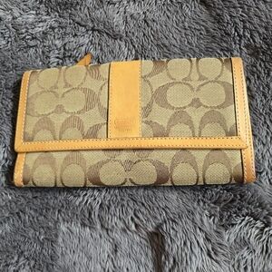 Coach Signature Continental Wallet in Brown and Tan Trim